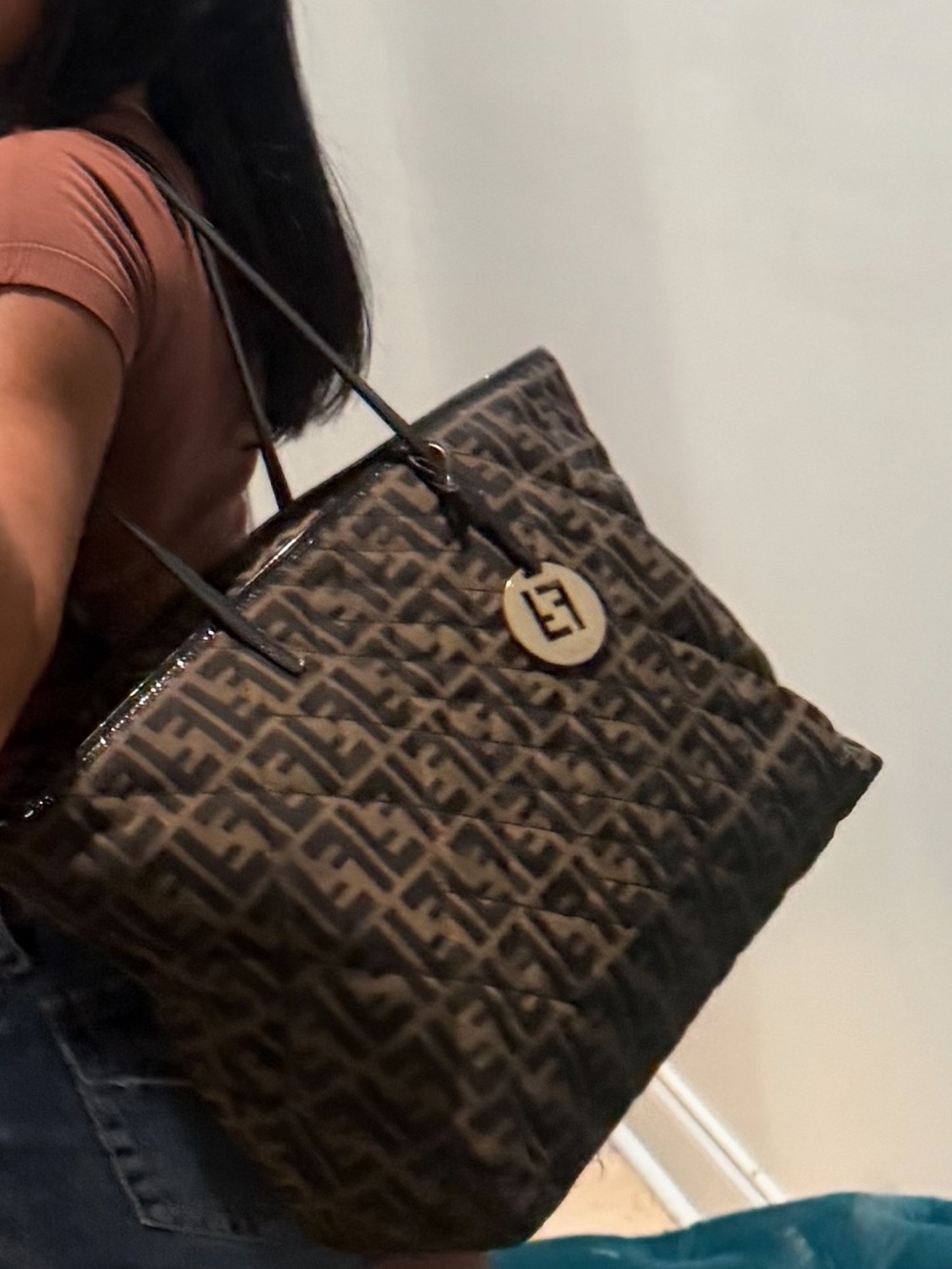 Fendi Tobacco Zucca Quilted Canvas Large Tote Bag